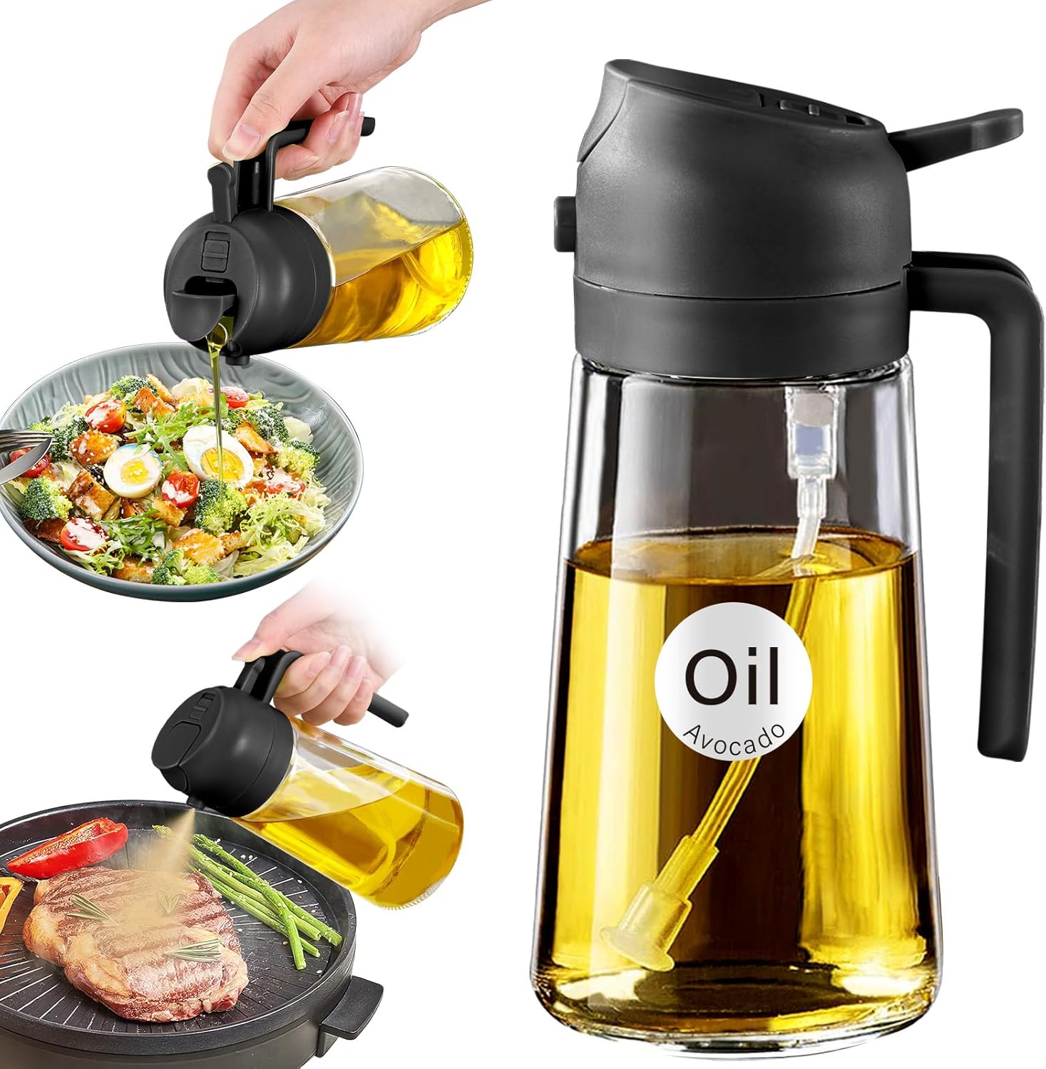 Glass Olive Oil Sprayer 16oz 470ml for Cooking with Portion Control and Stickers