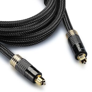 FosPower 24K Gold Plated Toslink Digital Optical Audio S/PDIF Cable 6ft Zero RFI EMI Interference Metal Connectors Ultra Durable Nylon Braided Jacket