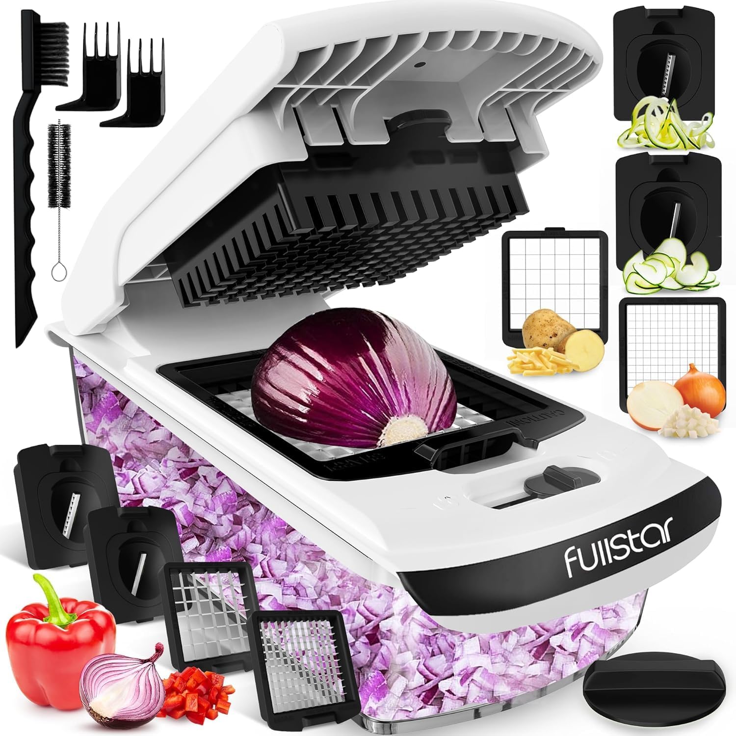 Fullstar The Original Pro Chopper Vegetable Chopper Spiralizer Food Chopper Fruit Slicer Kitchen Gadgets Home Essentials 4 in 1 White