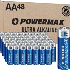 Powermax 48-Count Double AA Batteries Ultra Long Lasting Alkaline Battery for Home and Office 10-Year Shelf Life Reclosable Packaging