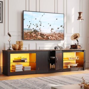 70 Inch LED TV Stand with Adjustable Glass Shelves and RGB Modes for 75 Inch TVs and Gaming Consoles