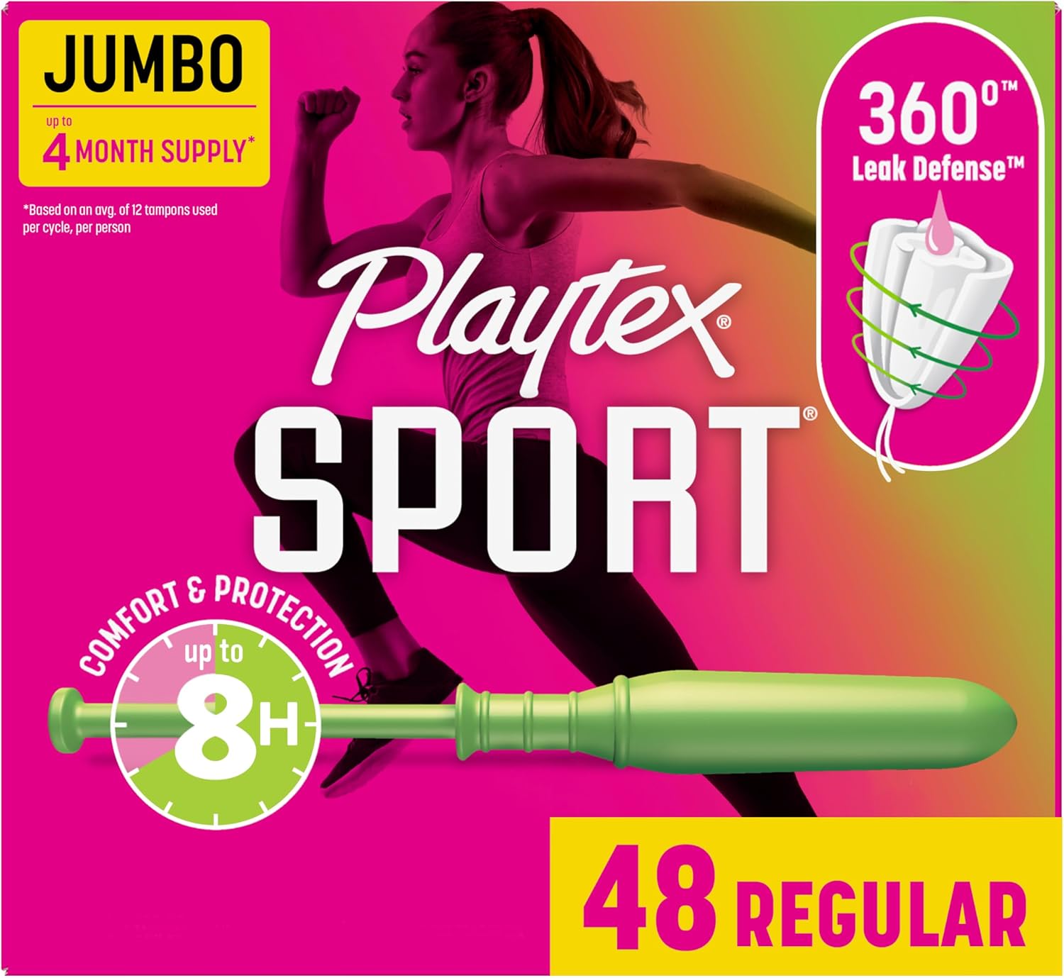Playtex Sport Tampons Regular Absorbency Fragrance-Free 48ct Regular Tampons for Women Feminine Care Playtex Tampon with 360 Leak Defense