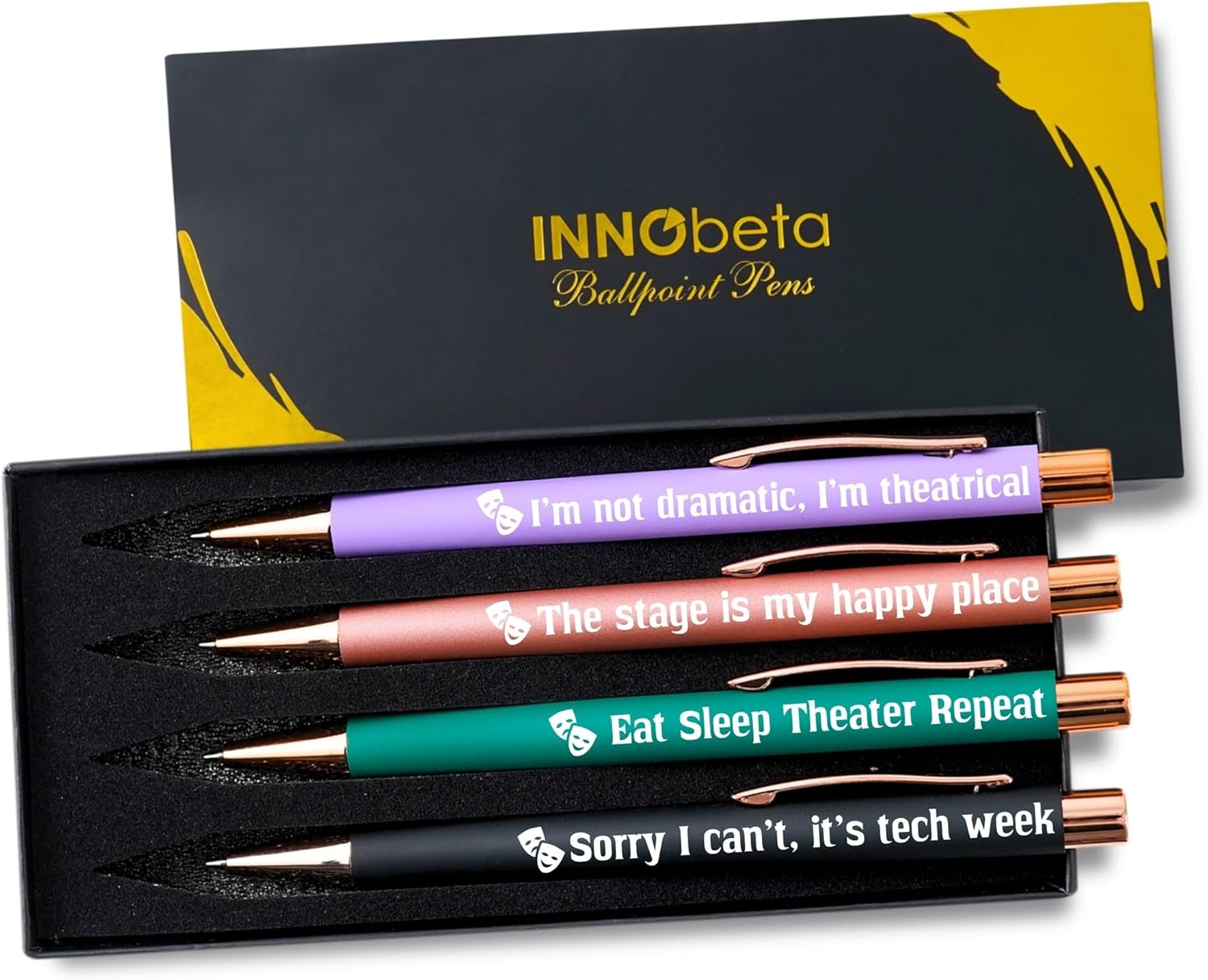InnoBeta Theater Gifts for Women Men Ballpoint Pen Set of 4 with Quotes Musical Broadway Theatre Lover Gift for Friends Actors