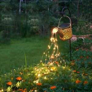 Waterproof Hanging Solar Garden Lights Outdoor Decorative Metal Solar Watering Can Yard Patio Lawn Decor Warm White Gifts