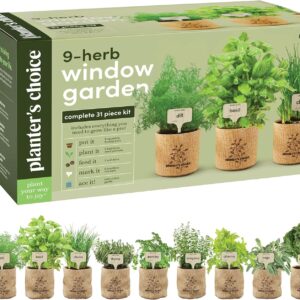 Planters Choice 9 Herb Indoor Window Garden Kit House Plants Seeds Best Gift Ideas for Women Mom Friend Birthday Housewarming Mother New Home Kitchen Live Plant Starter