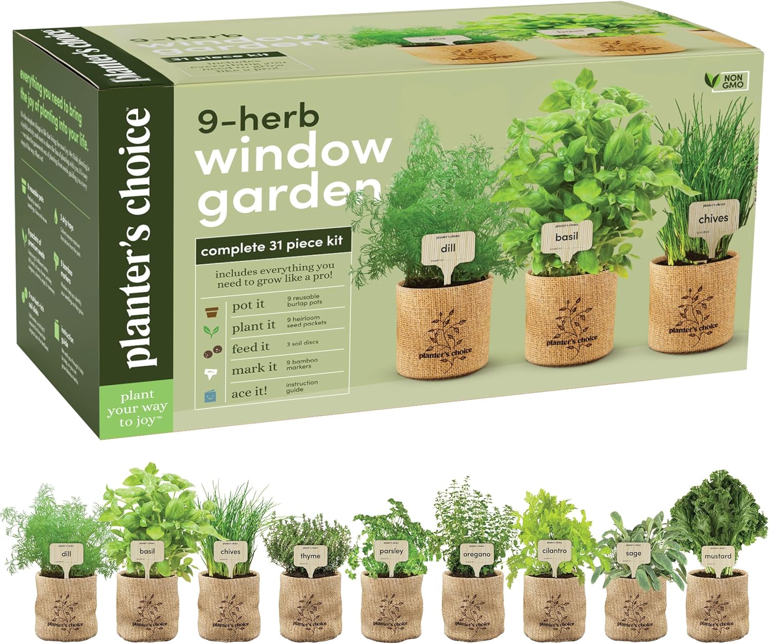 Planters Choice 9 Herb Indoor Window Garden Kit House Plants Seeds Best Gift Ideas for Women Mom Friend Birthday Housewarming Mother New Home Kitchen Live Plant Starter