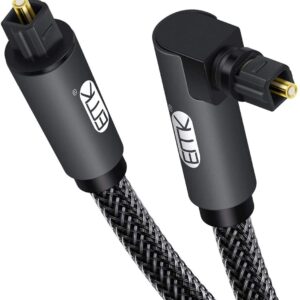 EMK 90 Degree 360 Rotating Toslink Optical Cable Fiber Optic S/PDIF Male to Male 3.3ft/1m for Home Theater Sound Bar TV PS4 Xbox Grey