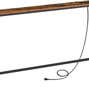 HOOBRO 47.2" Rustic Brown Narrow Console Table with Power Outlets and Charging Station
