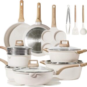 Nonstick Cookware Sets 21Pcs Pots and Pans Set White Granite Induction Cookware PFOS PFOA Free