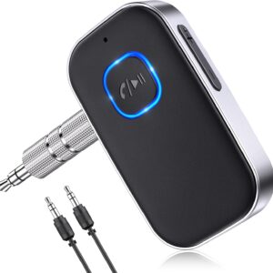 COMSOON Bluetooth Receiver for Car Noise Cancelling 3.5mm AUX Bluetooth Car Adapter Wireless Audio Receiver for Home Stereo Wired Headphones Hands-Free Call 16H Battery Life Black Silver