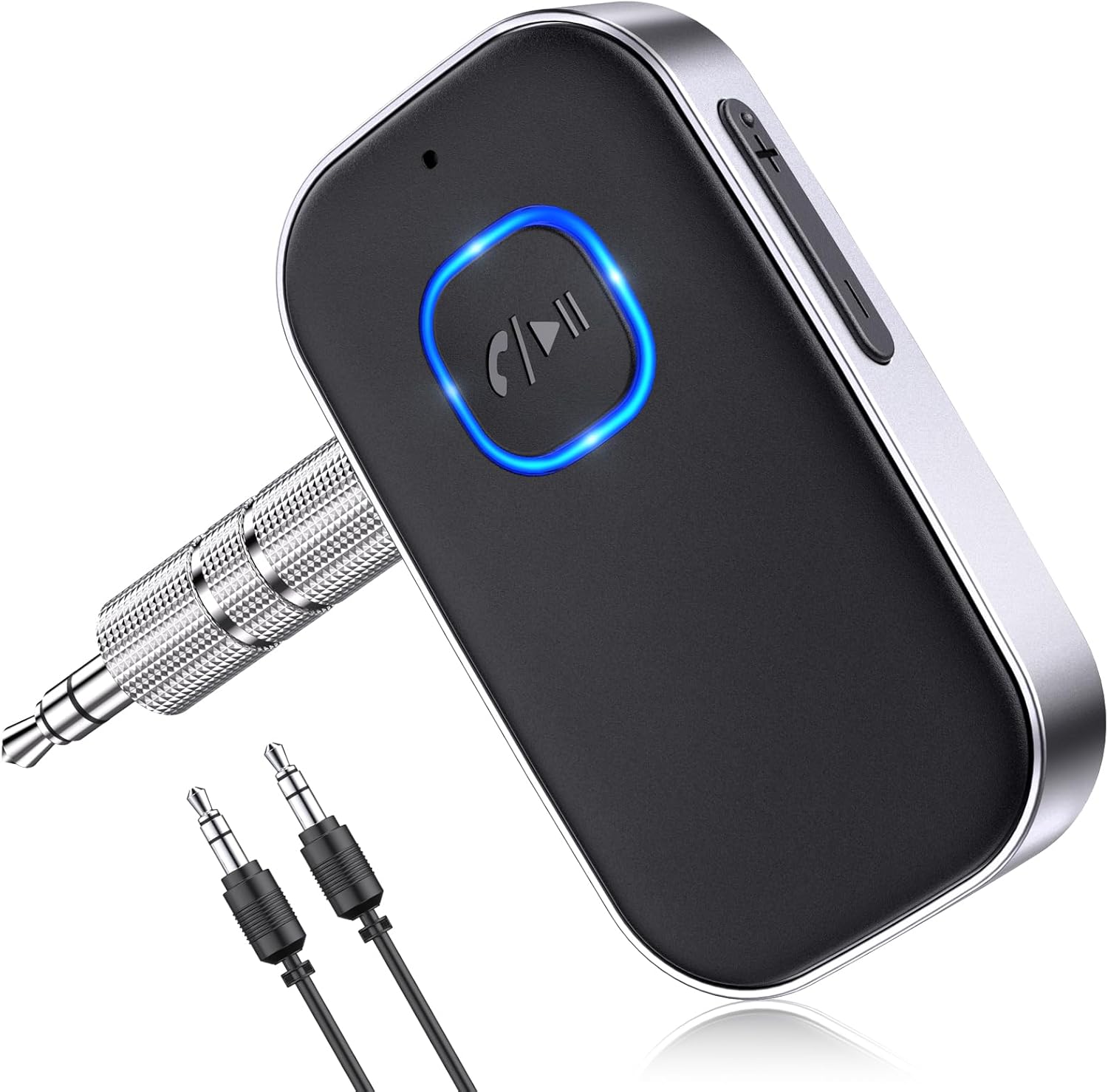 COMSOON Bluetooth Receiver for Car Noise Cancelling 3.5mm AUX Bluetooth Car Adapter Wireless Audio Receiver for Home Stereo Wired Headphones Hands-Free Call 16H Battery Life Black Silver