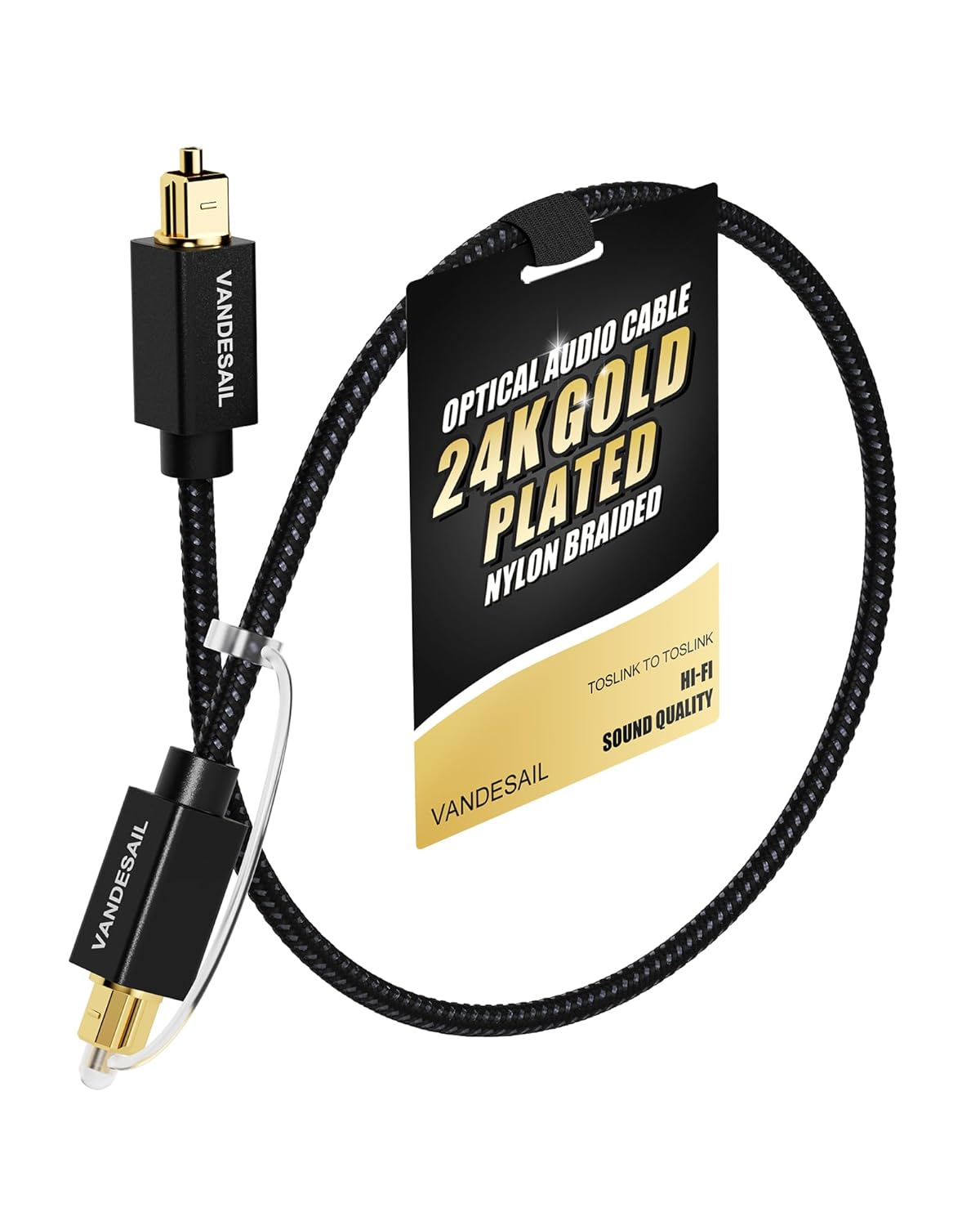 Digital Optical Audio Cable 1FT 0.3M Nylon Braided Fiber Optic TOSLINK Cable Gold Plated Connector for Soundbar Xbox PS4 Amplifiers TV