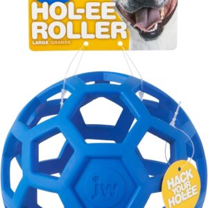 JW Pet Hol-ee Roller Dog Toy Puzzle Ball Natural Rubber Large 5.5 Inch Diameter Colors May Vary