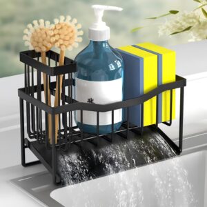 Maifan Sink Caddy Sponge Holder for Kitchen with Brush Holder and Stainless Steel Self Drain Tray Rustproof Kitchen Sink Organizer for Sponge Soap Dispenser Storage Accessories