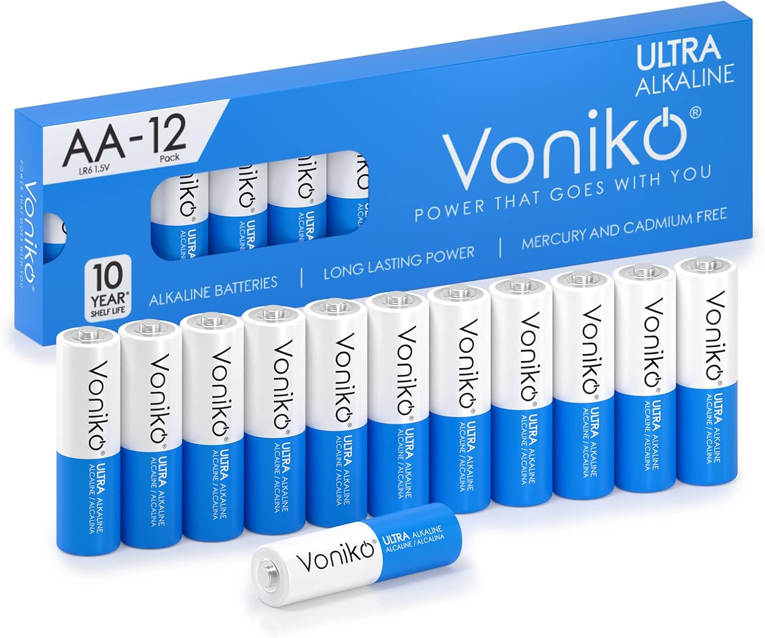 Voniko Premium Grade AA Batteries 12 Pack Alkaline Double A Battery Ultra Long-Lasting Leakproof 1.5v Batteries 10-Year Shelf Life
