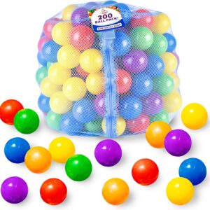 Sunny Days Entertainment 200 Premium Crush-Resistant Ball Pit Balls Non-Toxic BPA Phthalate Free Assorted Colors 2.5" Diameter with Zippered Storage Bag