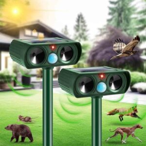 Ultrasonic Animal Repellent for Garden, Dogs, Cats, Skunks, Deer, and Raccoons, 1-2 Pack, Solar Powered