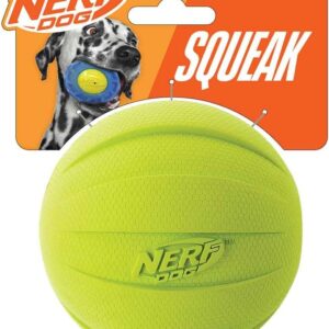 Nerf Dog Rubber Ball Dog Toy 4 Inch Green Water Resistant Squeaker Toy for Medium Large Breeds