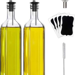 Olive Oil Dispenser Bottle Set with Stainless Steel Pourers and Labels for Kitchen 500ml