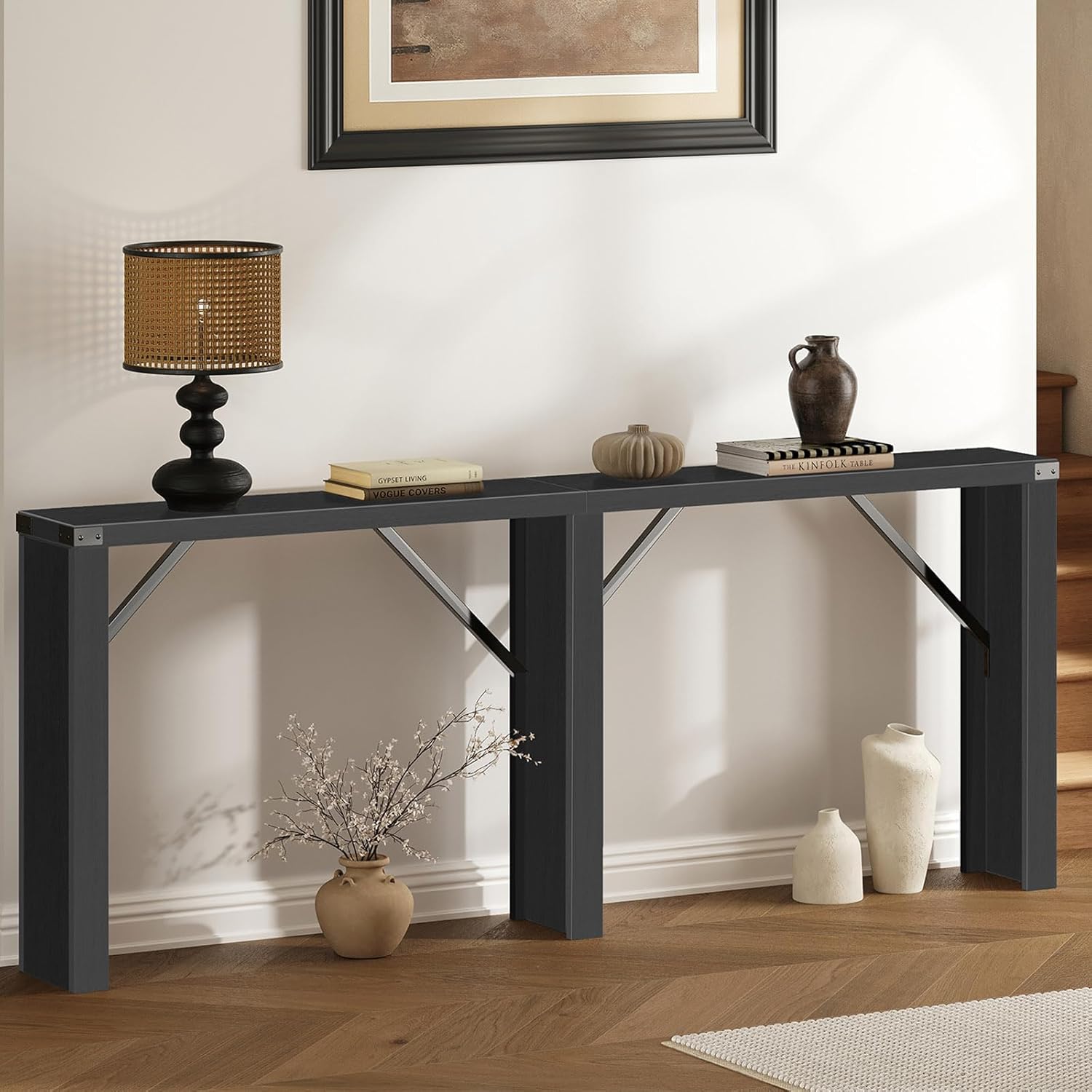 70.8" Long Black Farmhouse Console Table for Behind Couch Sofa Entryway Hallway Living Room Narrow Spaces CT31BB