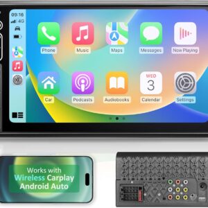 7" Touch Screen Double Din Car Stereo with Wireless Apple Carplay, Android Auto, Bluetooth, AUX, FM Car Radio