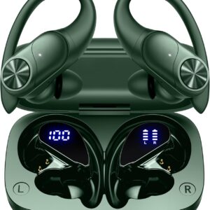 PocBuds Bluetooth Headphones Wireless Earbuds 80hrs Playtime Waterproof IPX7 Sports Earbuds with Digital Display Wireless Charging Case Deep Bass Over-Ear Earphones