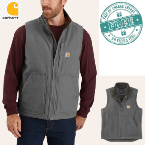 Men's Gray Washed Duck Mock Neck Sherpa Lined Vest Warm Winter US Size New