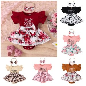 Newborn Baby Girls Ruffle Romper Jumpsuit Playsuit Headband Outfit Clothes Set